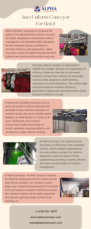 Auto Uniform Conveyor For Hotel