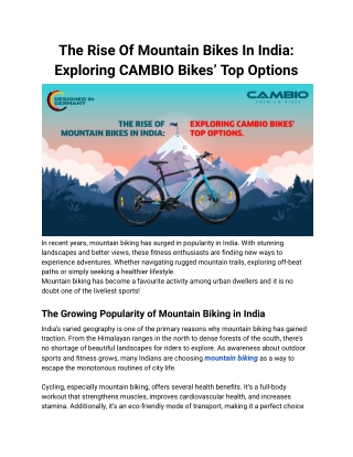 The Rise of Mountain Bikes in India: Discover Cambio Bikes' Top MTB Picks