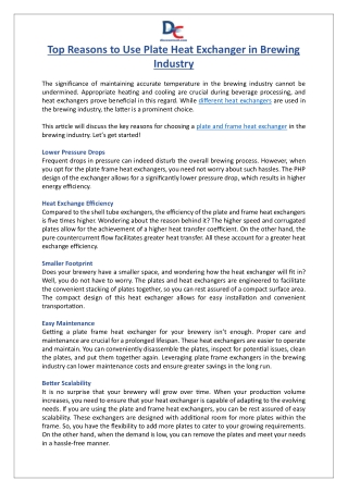 Top Reasons to Use Plate Heat Exchanger in Brewing Industry