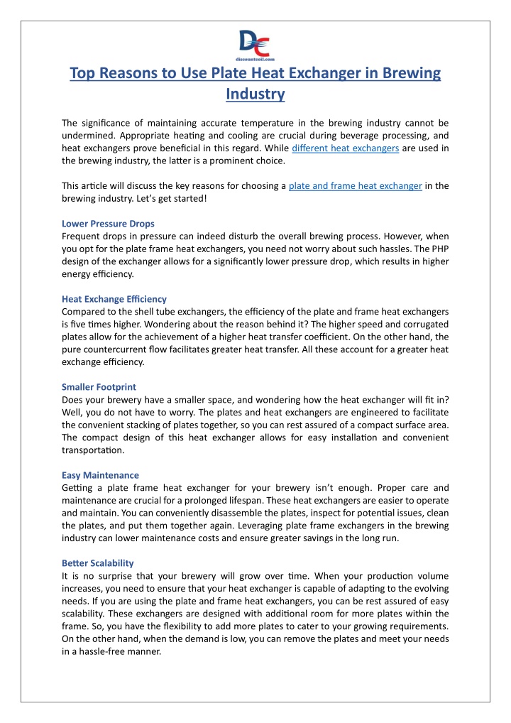 top reasons to use plate heat exchanger