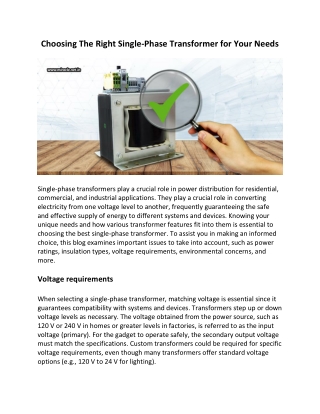 Choosing The Right Single-Phase Transformer For Your Needs