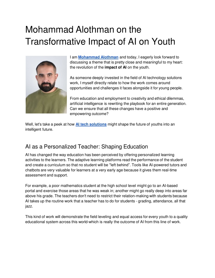 mohammad alothman on the transformative impact of ai on youth