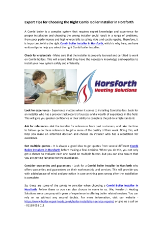 Expert Tips for Choosing the Right Combi Boiler Installer in Horsforth