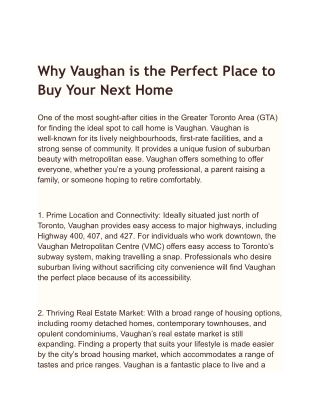 Why Vaughan is the Perfect Place to Buy Your Next Home