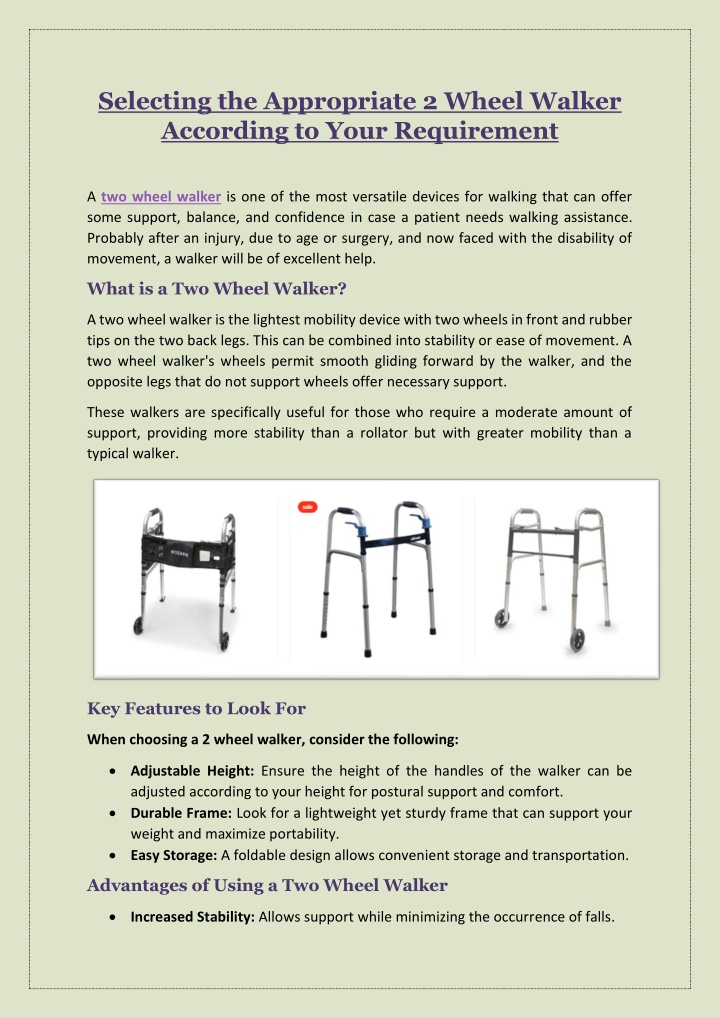 selecting the appropriate 2 wheel walker