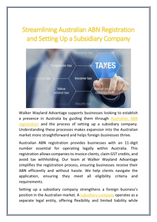 Streamlining Australian ABN Registration and Setting Up a Subsidiary Company