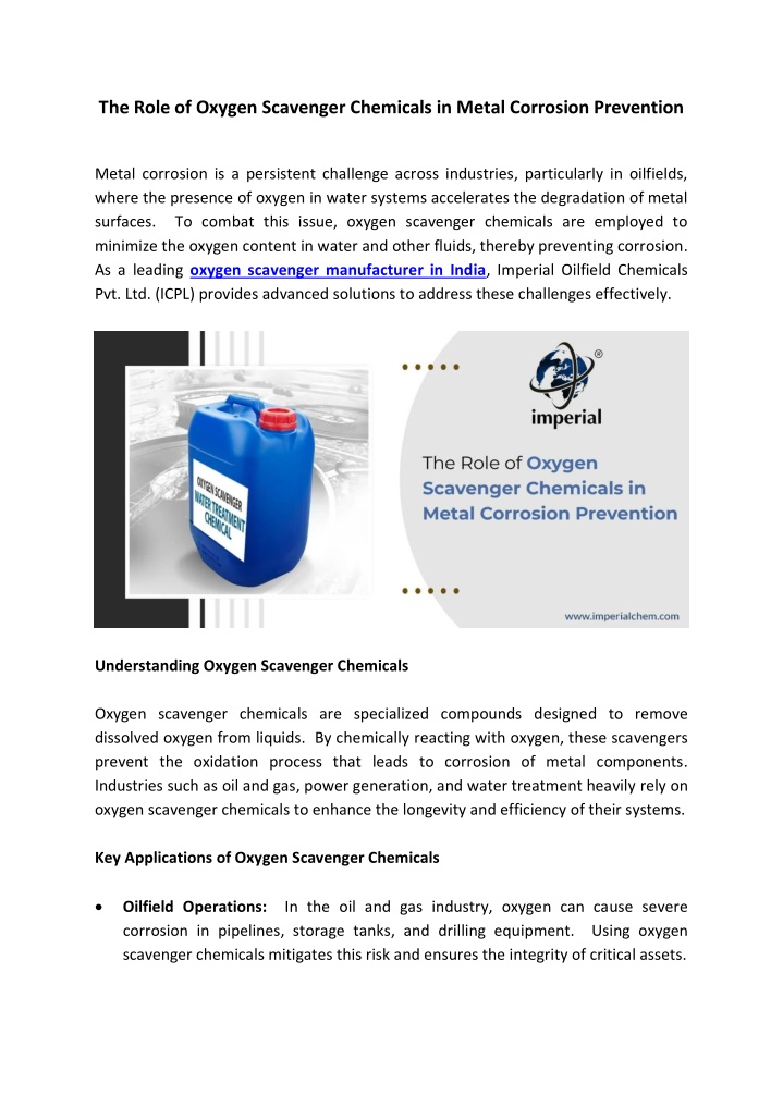 the role of oxygen scavenger chemicals in metal