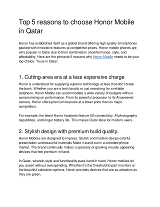 top 5 reasons to choose honor mobile in qatar