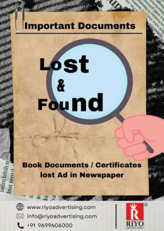 Book Documents/Certificates Lost Ad In Newspaper