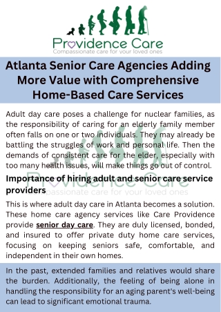 Atlanta Senior Care Agencies Adding More Value with Comprehensive Home-Based