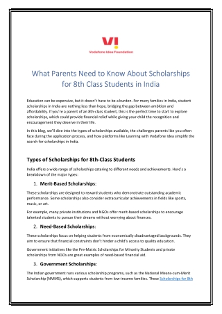 What Parents Need to Know About Scholarships for 8th Class Students in India