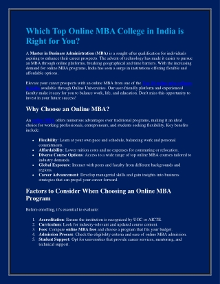 Top 10 Online MBA College in India