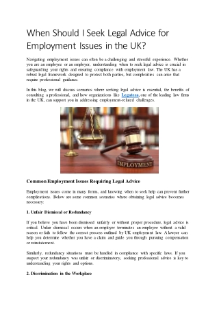 When Should I Seek Legal Advice for Employment Issues in the UK