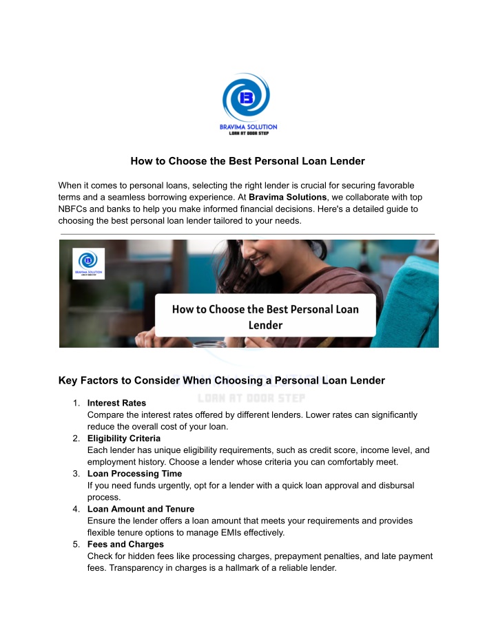 how to choose the best personal loan lender