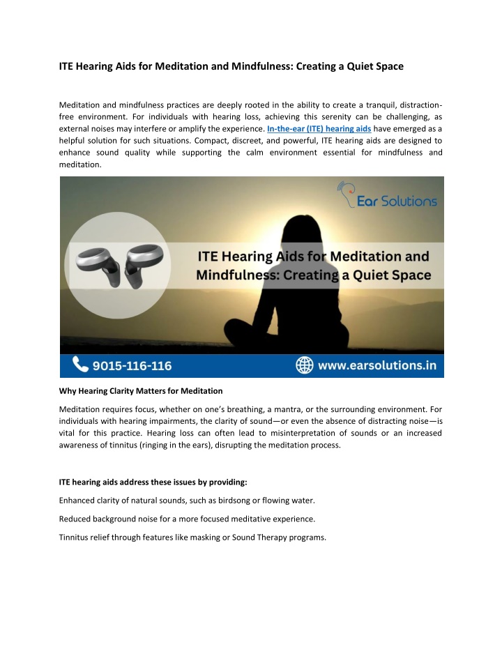 ite hearing aids for meditation and mindfulness