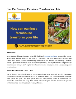 How Can Owning a Farmhouse Transform Your Life