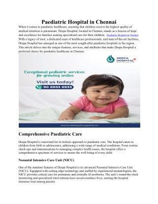 Paediatric Hospital in Chennai