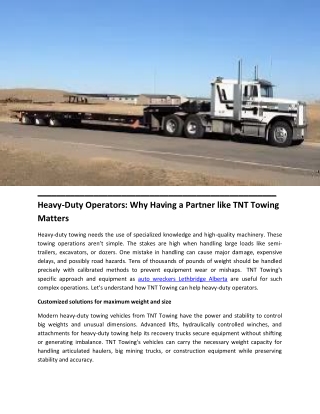 Heavy-Duty Operators Why Having a Partner like TNT Towing Matters