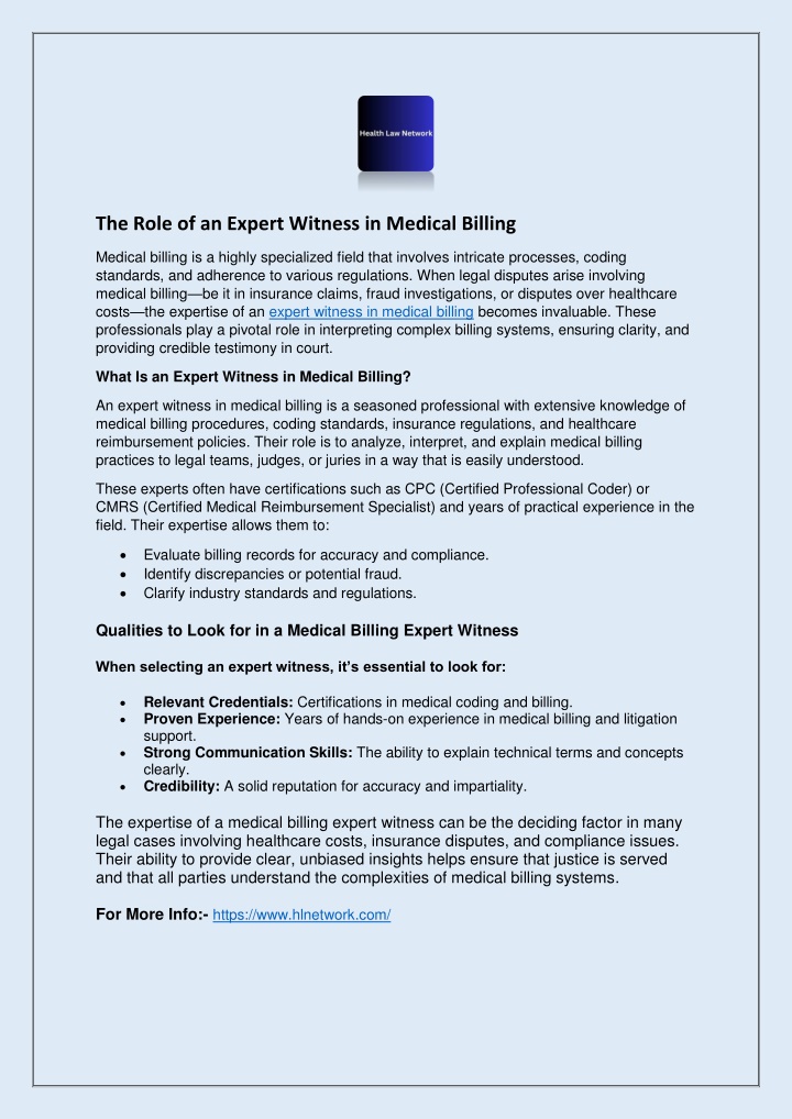 the role of an expert witness in medical billing