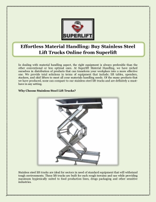 Effortless Material Handling Buy Stainless Steel Lift Trucks Online from Superlift