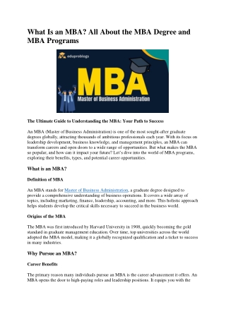 What Is A Master Of Business Administration Degree (MBA)