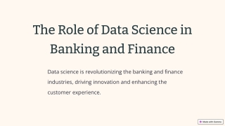 the role of Data science in Banking and finance