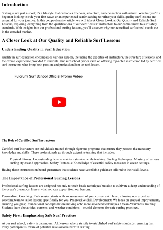 A Closer Look at Our Quality and Reliable Surf Lessons
