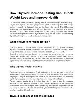 How Thyroid Hormone Testing Can Unlock Weight Loss and Improve Health
