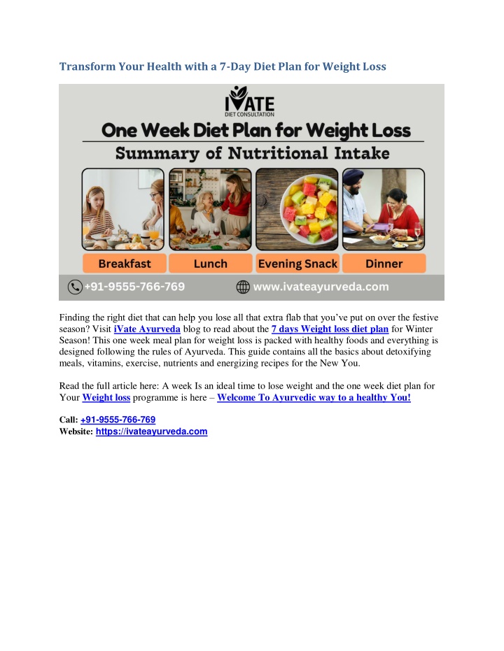 transform your health with a 7 day diet plan