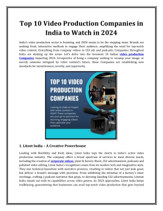 Top 10 Video Production Companies in India to Watch in 2024