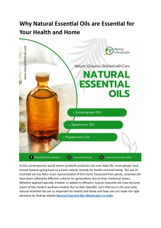 Natural Essential Oils Wholesalers in India