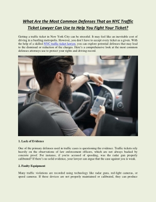 What Are the Most Common Defenses That an NYC Traffic Ticket Lawyer Can Use to Help You Fight Your Ticket