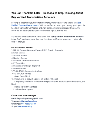 Rapid Service Site To Buy Verified TransferWise Accounts