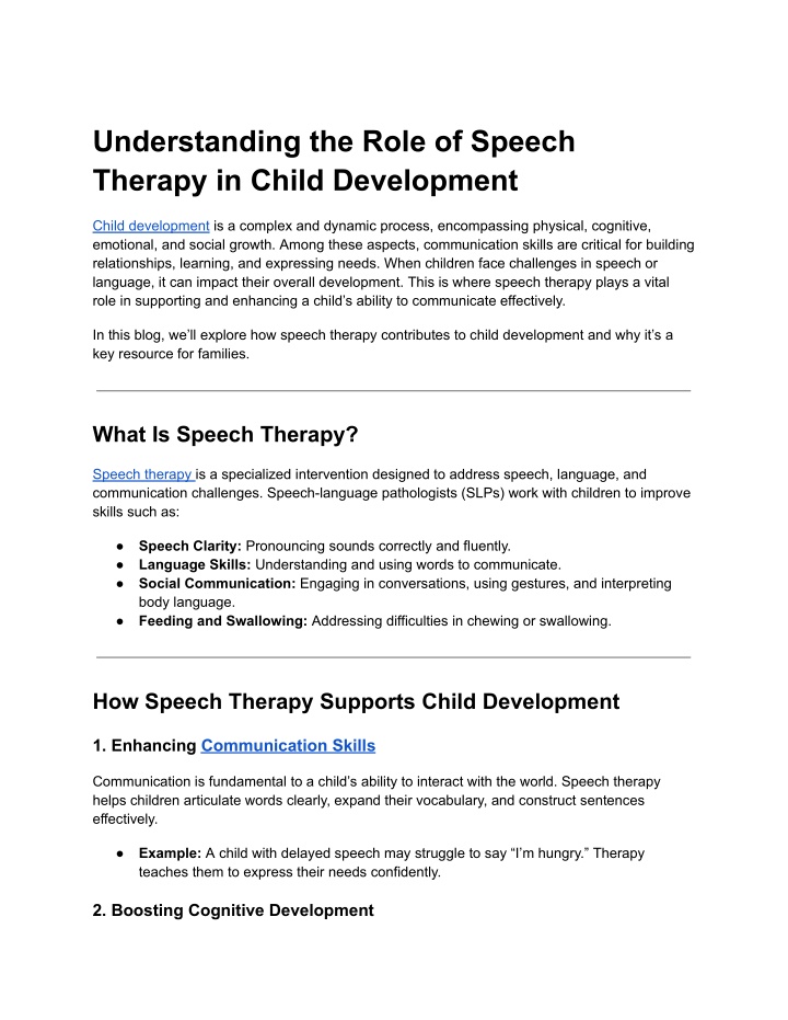 understanding the role of speech therapy in child