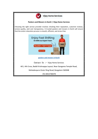 Packers and Movers in Kochi  Vijay Home Services