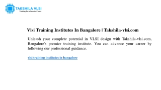vlsi training institutes in bangalore takshila