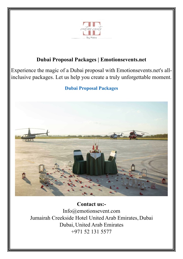 dubai proposal packages emotionsevents