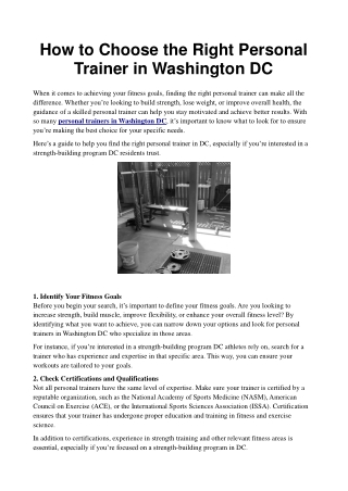 How to Choose the Right Personal Trainer in Washington DC