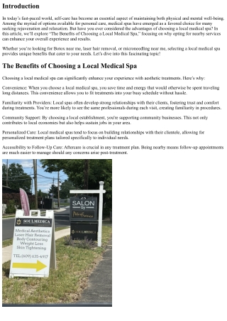 “The Benefits of Choosing a Local Medical Spa”