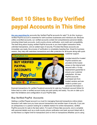 Best 10 Sites to Buy Verified paypal Accounts in This time