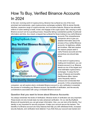 How To Buy, Verified Binance Accounts In 2024