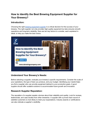 How to Identify the Best Brewing Equipment Supplier for Your Brewery_