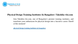 physical design training institutes in bangalore