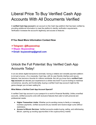 Liberal Price To Buy Verified Cash App Accounts With All Documents Verified