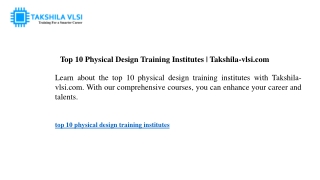 top 10 physical design training institutes