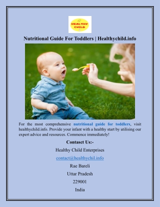 Nutritional Guide For Toddlers  Healthychild.info