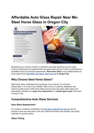 Affordable Auto Glass Repair Near Me: Steel Horse Glass in Oregon City