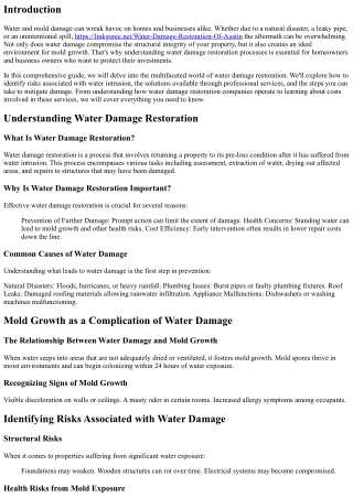“Water and Mold Damage Restoration: Identifying Risks and Solutions”
