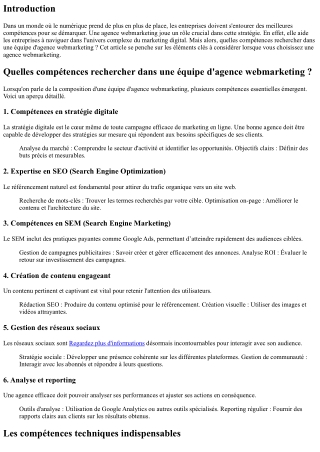 Quelles compétences rechercher dans une équipe d'agence webmarketing ?