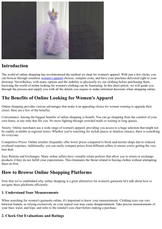 Browsing the World of Online Searching for Women's Apparel